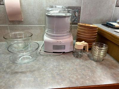 YOGURT MAKING MACHINE, ORANGE WOOD BOWLS, SERVING BOWLS & DESERT DISHES