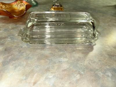 VTG CARNIVAL GLASS, CANDY DISH, BUD VASE GRAVY BOAT AND MORE!