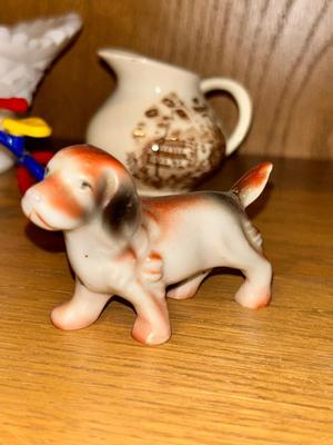 CUT WHITE MILK GLASS DISH, ADORABLE BONE CHINA DALMATIANS AND OTHER SMALL GLASS FRIENDS!