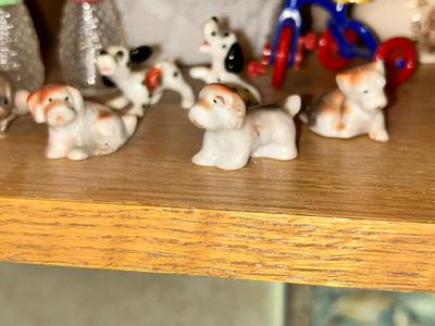 CUT WHITE MILK GLASS DISH, ADORABLE BONE CHINA DALMATIANS AND OTHER SMALL GLASS FRIENDS!