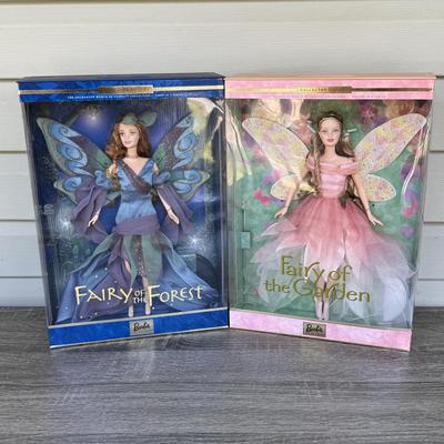 LOT 40P: NRFB Mattel Barbie Collector Edition The Enchanted World of Fairies Dolls: #1 1999 Fairy of the Forest (25639) & #2 2000...