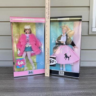 LOT 41P: NRFB Mattel Barbie Collector Edition Dolls, 2000 Great Fashions of the 20th Century: Groovy 60's (27676) & Nifty...