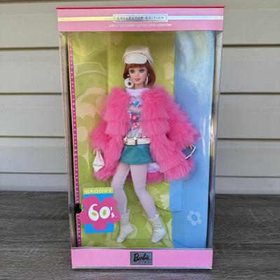LOT 41P: NRFB Mattel Barbie Collector Edition Dolls, 2000 Great Fashions of the 20th Century: Groovy 60's (27676) & Nifty...