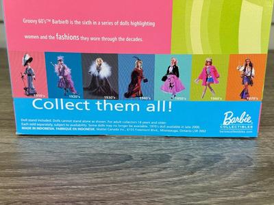 LOT 41P: NRFB Mattel Barbie Collector Edition Dolls, 2000 Great Fashions of the 20th Century: Groovy 60's (27676) & Nifty...