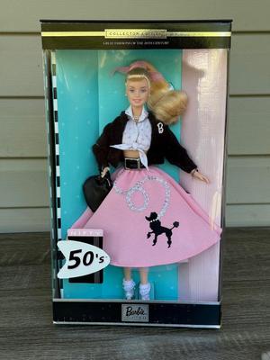 LOT 41P: NRFB Mattel Barbie Collector Edition Dolls, 2000 Great Fashions of the 20th Century: Groovy 60's (27676) & Nifty...
