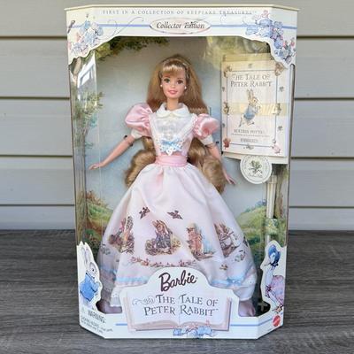 LOT 44P: NRFB Mattel Barbie Collector Edition Dolls: Tale of Peter Rabbit (19360), Barbie & Snoopy (55558) & Curious George (28789)