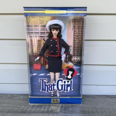 LOT 45P: NRFB Mattel Barbie Collector Edition Dolls w/ COAs: That Girl (56705), Bewitched (53570) & Grease Sandy (B2570)