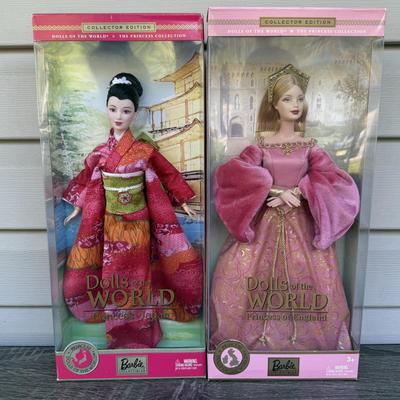 LOT 47P: NRFB 2003 Mattel Barbie Collector Edition Princess Dolls of The World: Princess of Japan (B5731) & Princess of England (B3459)