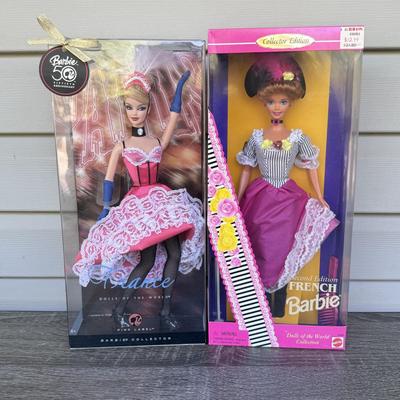 LOT 48P: NRFB Mattel Barbie Collector Edition Dolls of the World France: 2008 Pink Label 50th Anniversary (N4972) & 1992 Second...