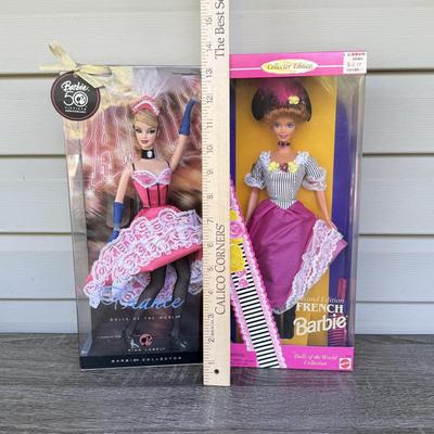 LOT 48P: NRFB Mattel Barbie Collector Edition Dolls of the World France: 2008 Pink Label 50th Anniversary (N4972) & 1992 Second...
