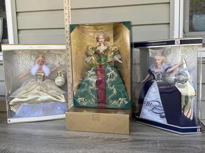 LOT 50P: NRFB Mattel Barbie Dolls: 2000 Limited Edition Barbie Collector Club Holiday Treasures Barbie (27673), 1999 Millennium Princess...