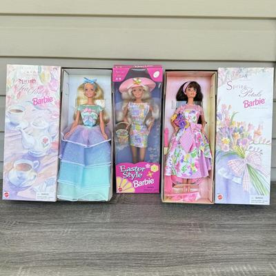 LOT 51P: NRFB Mattel Special Edition Barbie Dolls: 1997 Easter Style Barbie (17651) & Avon Exclusives: Brunette Spring Petals Barbie...