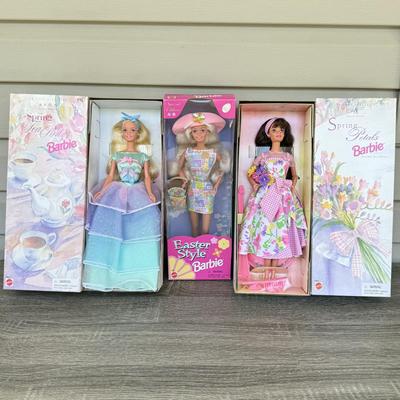 LOT 51P: NRFB Mattel Special Edition Barbie Dolls: 1997 Easter Style Barbie (17651) & Avon Exclusives: Brunette Spring Petals Barbie...
