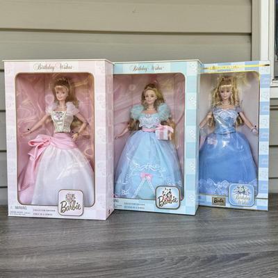 LOT 52P: NRFB Mattel Collector Edition Birthday Wishes Series Barbie Dolls: #1 1998 (21128), #2 1999 (24667) & #3 (28434)