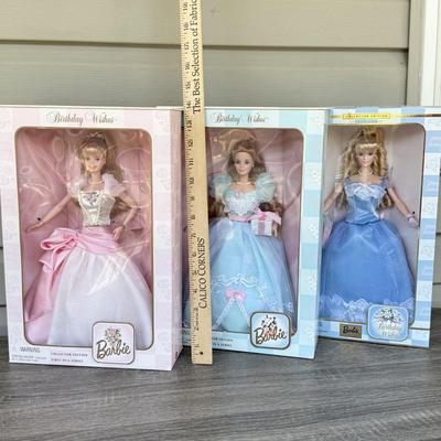 LOT 52P: NRFB Mattel Collector Edition Birthday Wishes Series Barbie Dolls: #1 1998 (21128), #2 1999 (24667) & #3 (28434)