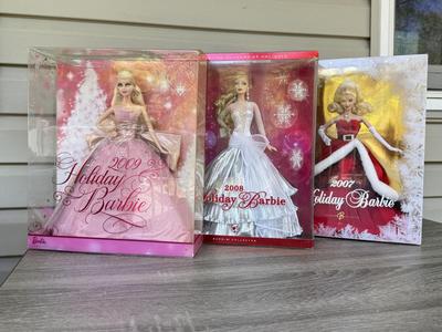 LOT 54P: NRFB Mattel Barbie Collector Holdiay Dolls: 2007 (K7958), 2009 (L9643) & 2009 (N6656)