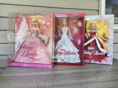 LOT 54P: NRFB Mattel Barbie Collector Holdiay Dolls: 2007 (K7958), 2009 (L9643) & 2009 (N6656)