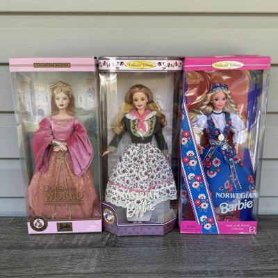 LOT 60H: NRFB Mattel Collector Edition Barbie Dolls of the World: 1998 Austrian Barbie (21553), 1995 Norwegian Barbie (14450) & 2003...