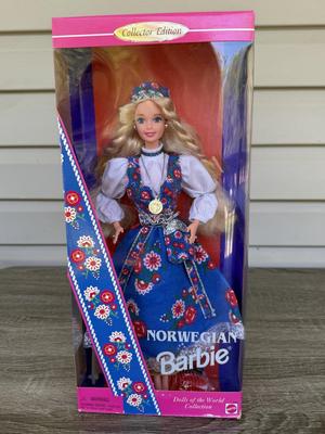 LOT 60H: NRFB Mattel Collector Edition Barbie Dolls of the World: 1998 Austrian Barbie (21553), 1995 Norwegian Barbie (14450) & 2003...