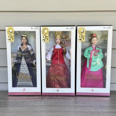 LOT 61H: NRFB 2004 Mattel 25th Anniversary Barbie Collector Pink Label Princess Dolls of the World: Renaissance (G5860), Korean Court...