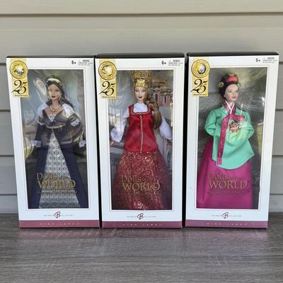 LOT 61H: NRFB 2004 Mattel 25th Anniversary Barbie Collector Pink Label Princess Dolls of the World: Renaissance (G5860), Korean Court...
