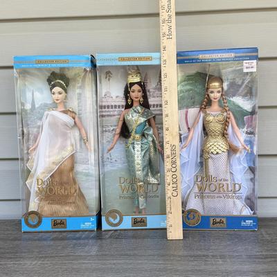 LOT 62H: NRFB 2003 Mattel Barbie Collector Edition Princess Dolls of the World: Ancient Greece (B3461), Cambodia (B3460) & Vikings...