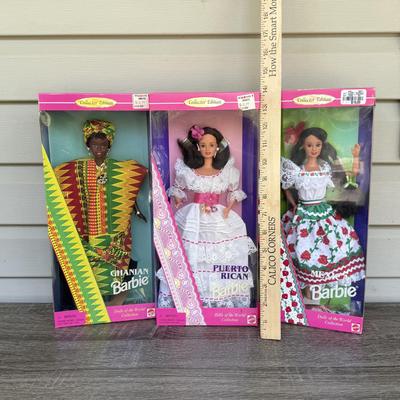 LOT 63H: NRFB 1995-96 Mattel Collector Edition Barbie Dolls of the World: Ghanian Barbie (15303), Puerto Rican Barbie (16754) &...