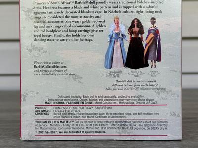 LOT 64H: NRFB Mattel Collector Edition Barbie Princess Dolls of the World: 2001 China (53368), 2002 South Africa (56218), 2003 England...