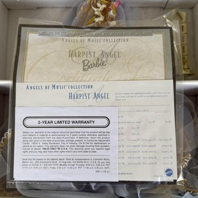 LOT 65H: NRFB Mattel Collector Edition Barbie Angels of Music Collection Dolls: 1997 Harpist Angel (18894) & 1998 Heartstring Angel...