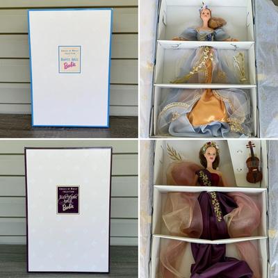 LOT 65H: NRFB Mattel Collector Edition Barbie Angels of Music Collection Dolls: 1997 Harpist Angel (18894) & 1998 Heartstring Angel...