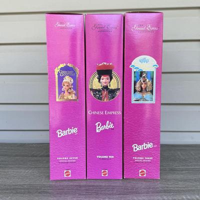 LOT 70H: NRFB Mattel Collector Edition Barbie Great Eras Collection Dolls: 1993 Egyptian Queen (11397), 1995 Grecian Goddess (15005)...