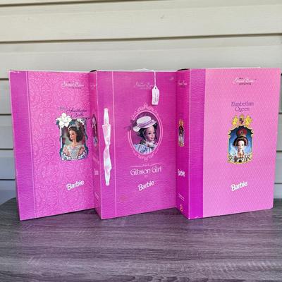 LOT 71H: NRFB Mattel Collector Edition Barbie Great Eras Collection Dolls: 1993 1850's Southern Belle (11475), 1993 Gibson Girl...