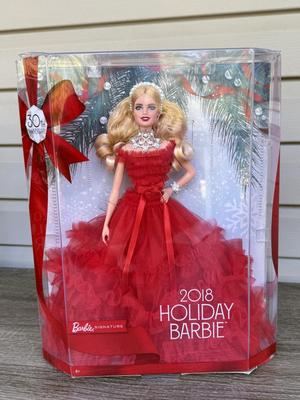 LOT 73P: NRFB Mattel Barbie Collector 2017 Holiday Barbies (DYX39 & DYX41) & Barbie Signature 30th Anniversary 2018 Holiday...