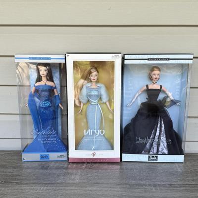 LOT 78P: NRFB Mattel Barbie: 2002 Collector Edition Birthstone September Sapphire (C5327), 2003 Ltd Edition Heather Fonseca Designer...