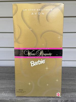 LOT 80P: NRFB late 1990s Mattel Avon Exclusive Special Edition Barbie Dolls: Winter Rhapsody (16353), Winter Splendor (19357) &...