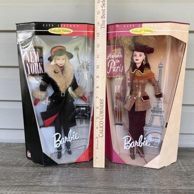 LOT 121P: NRFB 1998 Mattel Collector Edition Barbie City Seasons Dolls: Winter in New York (19429) & Fall in Paris (19367)
