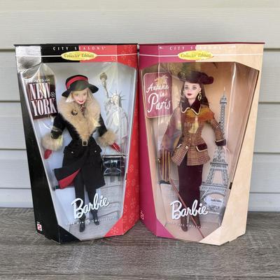 LOT 121P: NRFB 1998 Mattel Collector Edition Barbie City Seasons Dolls: Winter in New York (19429) & Fall in Paris (19367)