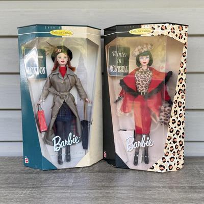 LOT 122P: NRFB 1999 Mattel Collector Edition Barbie City Seasons Dolls: Autumn in London (22257) & Winter in Montreal (22258)