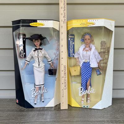 LOT 123P: NRFB 1999 Mattel Collector Edition Barbie City Seasons Dolls: Spring in Tokyo (19430) & Summer in Rome (19431)
