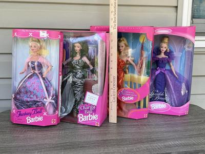 LOT 125P: NRFB 1997 Special Edition Barbie Dolls: Sparkle Beauty (17251), Evening Elegance Series Evening Enchantment (19783), Charity...