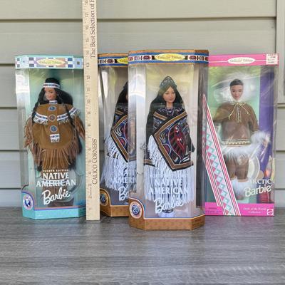 LOT 131P: NRFB Mattel Collector Edition Native American Barbie Dolls: 1996 Dolls of the World Arctic Barbie (16495), 1997 4th Edition...