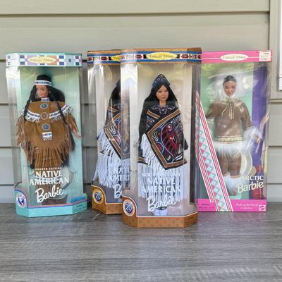 LOT 131P: NRFB Mattel Collector Edition Native American Barbie Dolls: 1996 Dolls of the World Arctic Barbie (16495), 1997 4th Edition...