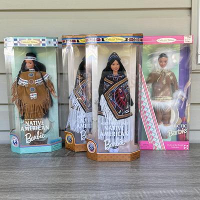 LOT 131P: NRFB Mattel Collector Edition Native American Barbie Dolls: 1996 Dolls of the World Arctic Barbie (16495), 1997 4th Edition...
