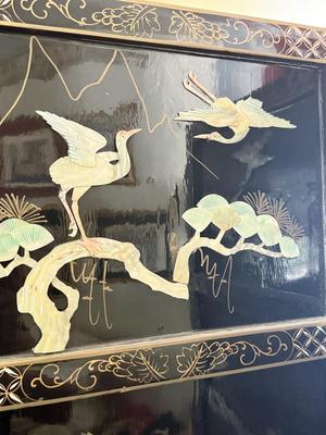 LOT 142D: Stunning Vintage Mother of Pearl Inlay Black Lacquer Folding Screen