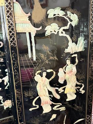 LOT 142D: Stunning Vintage Mother of Pearl Inlay Black Lacquer Folding Screen