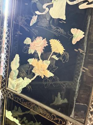 LOT 142D: Stunning Vintage Mother of Pearl Inlay Black Lacquer Folding Screen