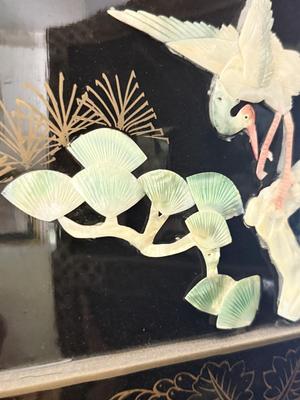 LOT 142D: Stunning Vintage Mother of Pearl Inlay Black Lacquer Folding Screen