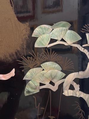 LOT 142D: Stunning Vintage Mother of Pearl Inlay Black Lacquer Folding Screen