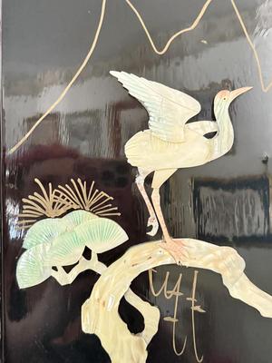 LOT 142D: Stunning Vintage Mother of Pearl Inlay Black Lacquer Folding Screen