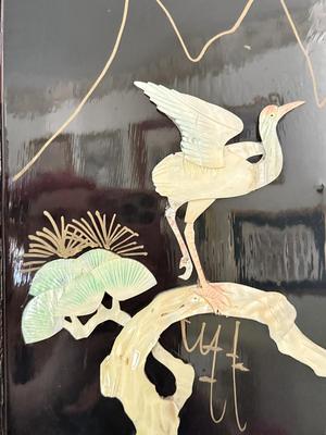 LOT 142D: Stunning Vintage Mother of Pearl Inlay Black Lacquer Folding Screen